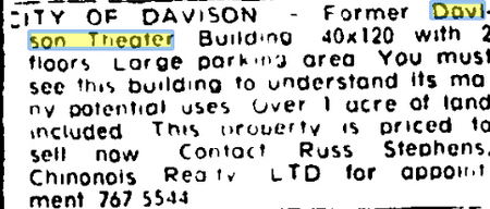 Davison Theatre - Dec 1973 Theater For Sale